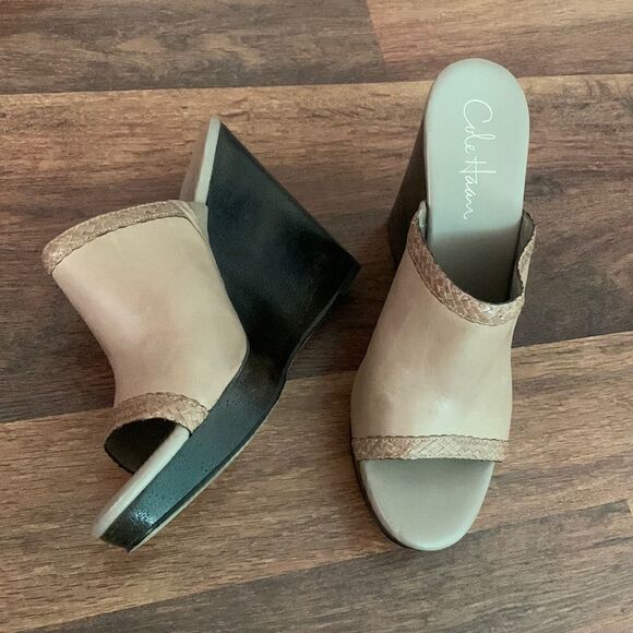 Cole haan beige wooden heel platform wedge slide - Picture 1 of 5